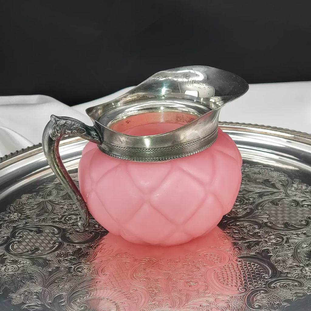 Antique Pink Satin Glass Creamer - Victorian Era Quilted Pattern - Mt Washington Glass