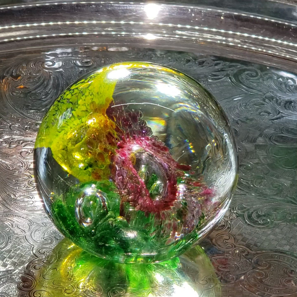 Vintage Art Glass Paperweight - Large Controlled Bubbles