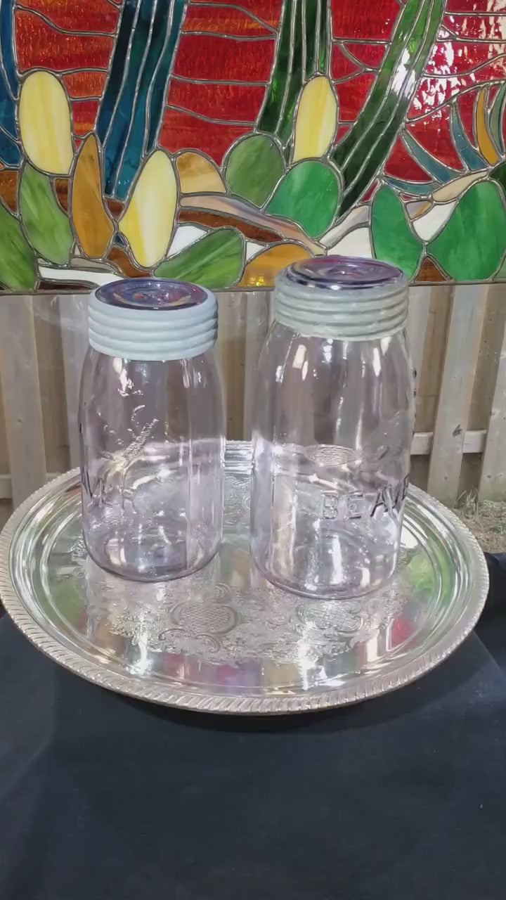 SCA Beaver Mason Jars: Canadian Amethyst Glass Pair