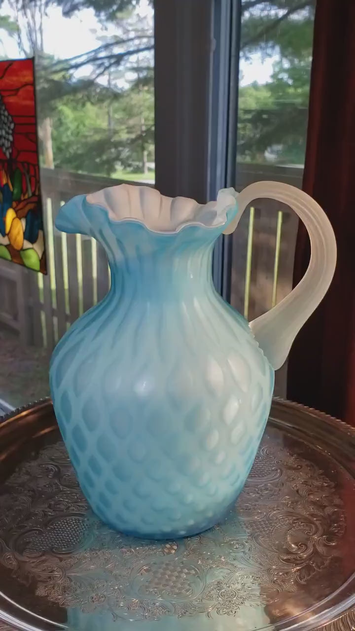Glass Pitcher: Light Blue Quilted Diamond Design - Victorian Style