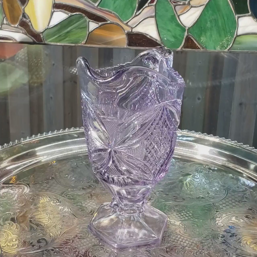 Purple Glass Pitcher - Pattee Cross Pattern, 9 Inch