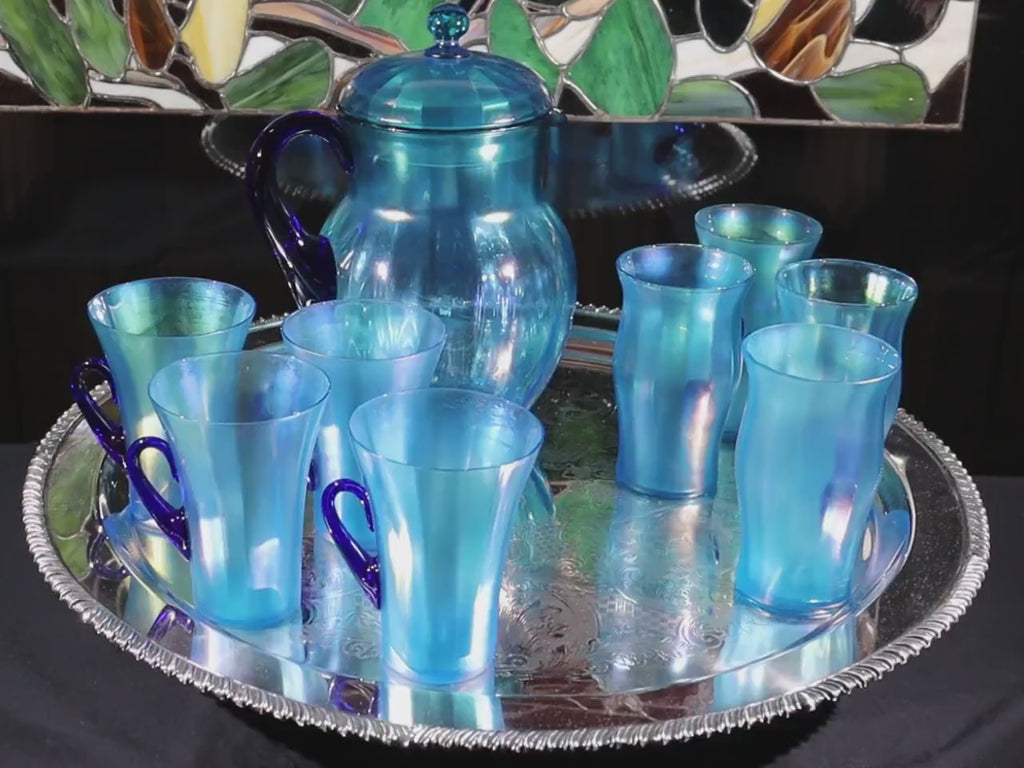 Fenton Celeste Party Set - Blue Iridescent Pitcher and Glasses