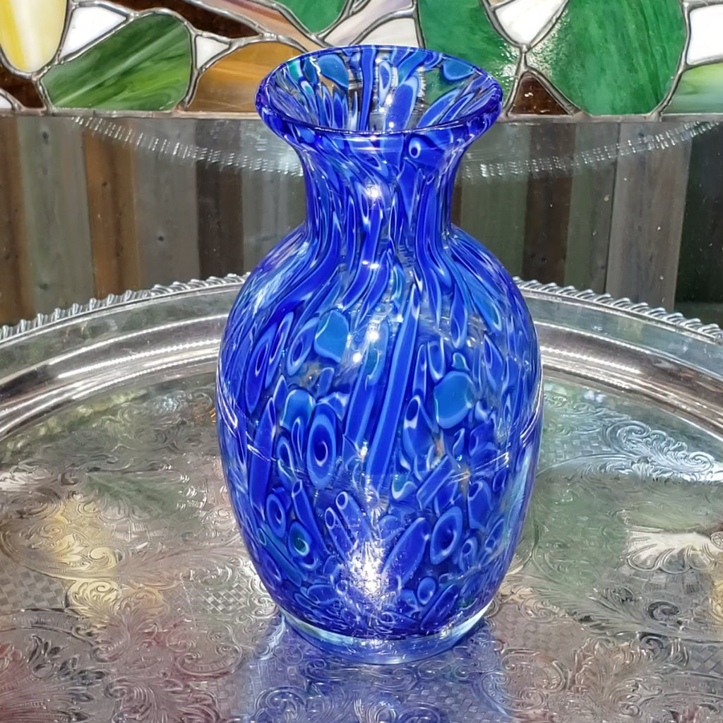 Vintage Cobalt Blue & White Glass Flower Vase