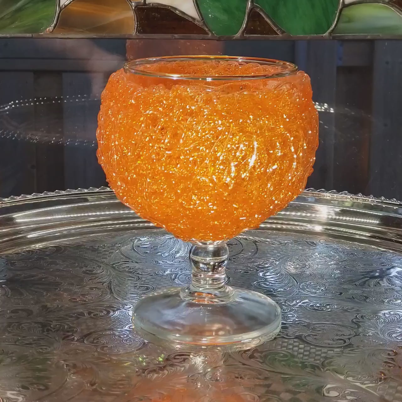 Spaghetti Stem Glass: Retro Orange Lucite - Mid Century Style