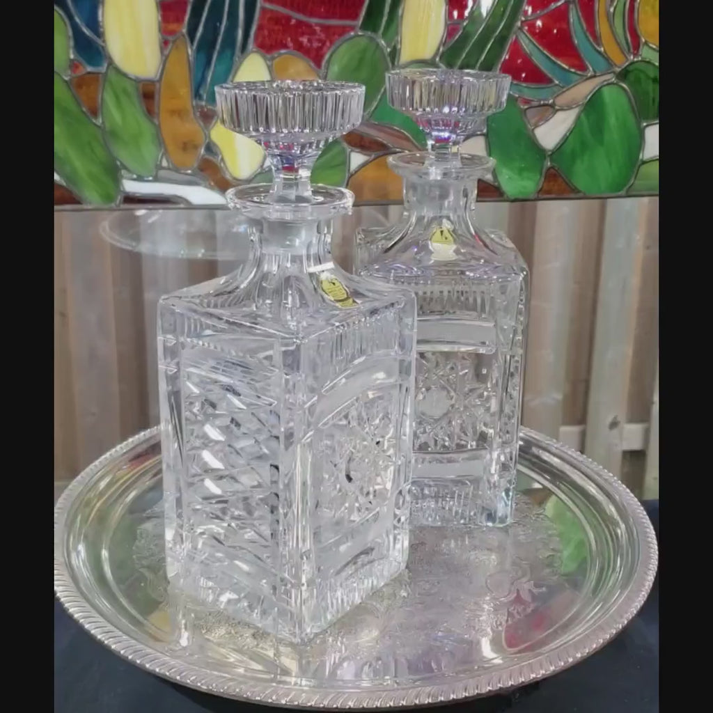 Crystal Decanters: 1950s German Diamond Pattern - Pair
