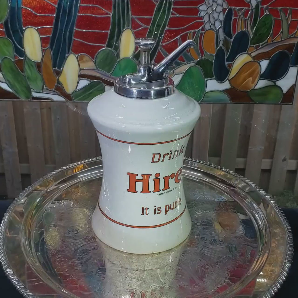 1920s Hires Syrup Dispenser: Porcelain with Silver Pump