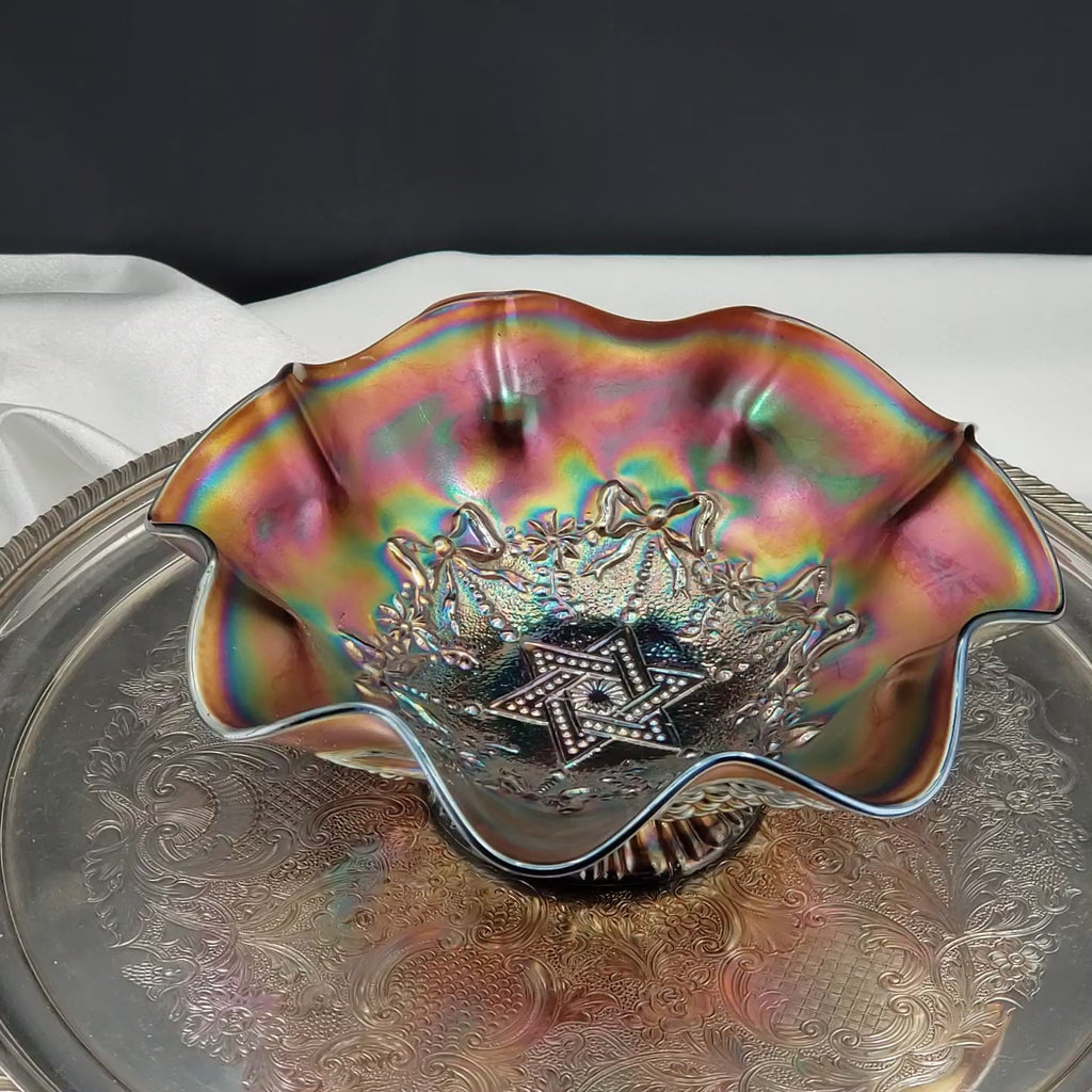 Antique Northwood Star of David & Bows Carnival Glass Bowl