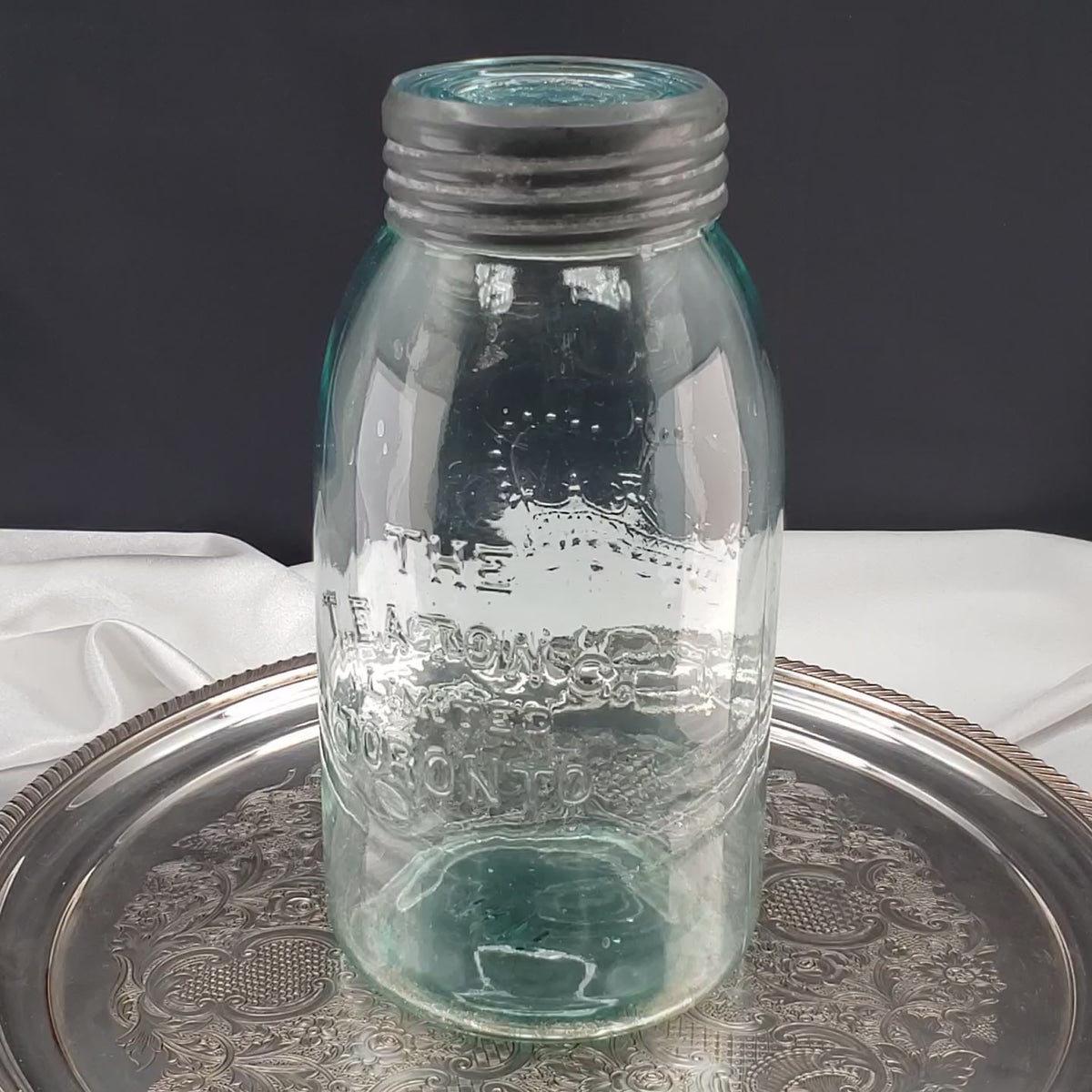 Rare Arched "The T Eaton Co. Limited Toronto " - Aqua Half Gallon Sealer Jar - Crown Version