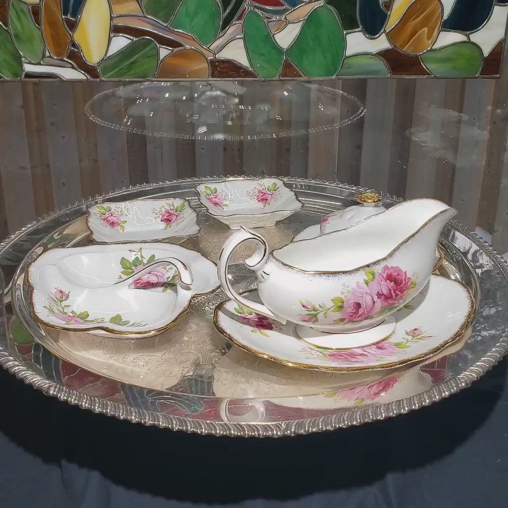 Royal Albert Porcelain Set, American Beauty Pink Rose (Gravy Boat & Plates)