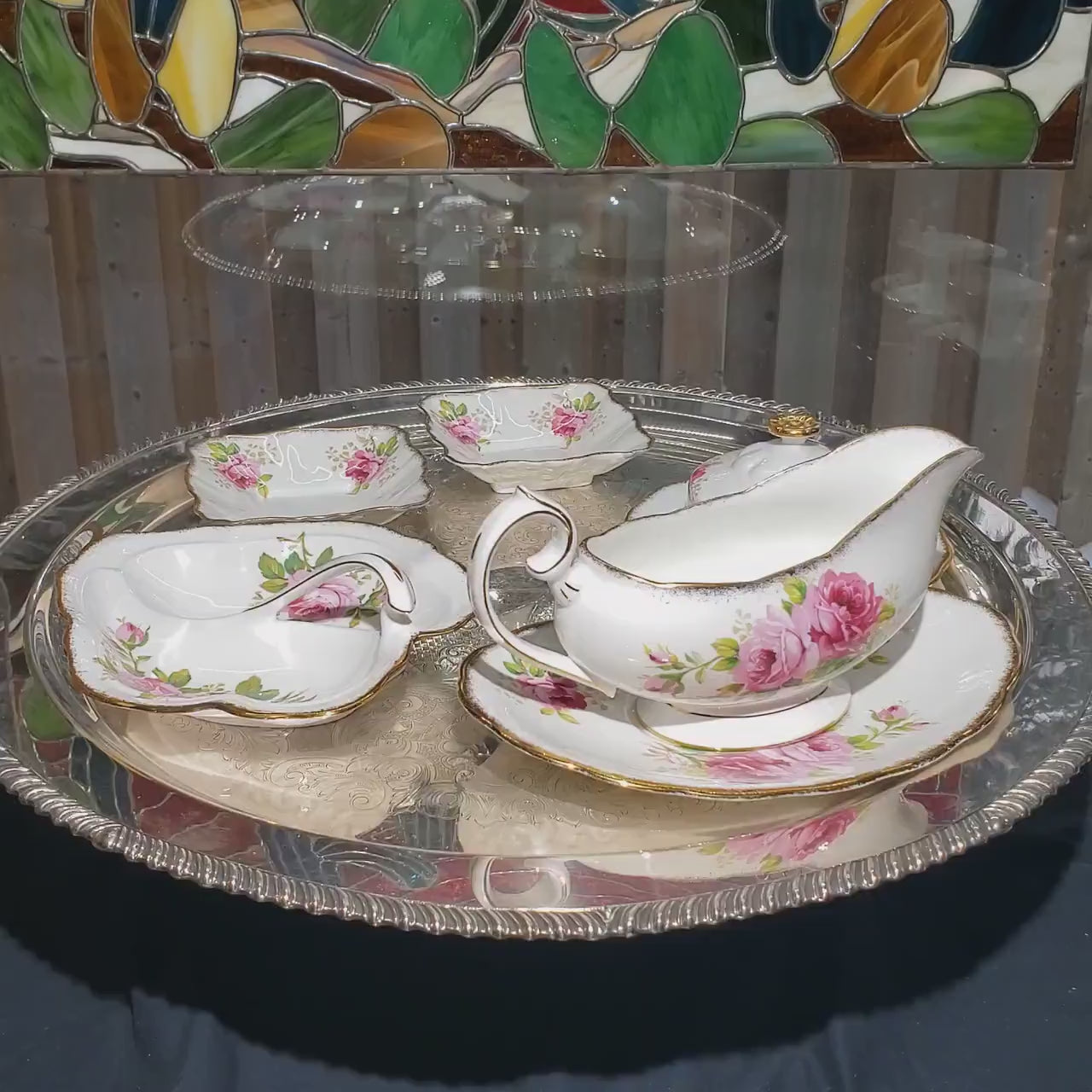 Royal Albert Porcelain Set, American Beauty Pink Rose (Gravy Boat & Plates)