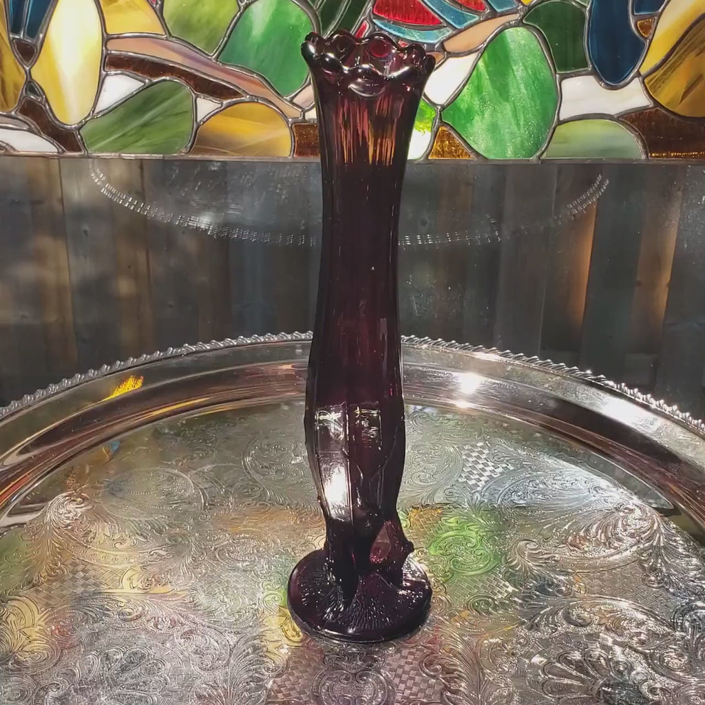 Amethyst Glass Vase, Antique Dugan Twig Pattern
