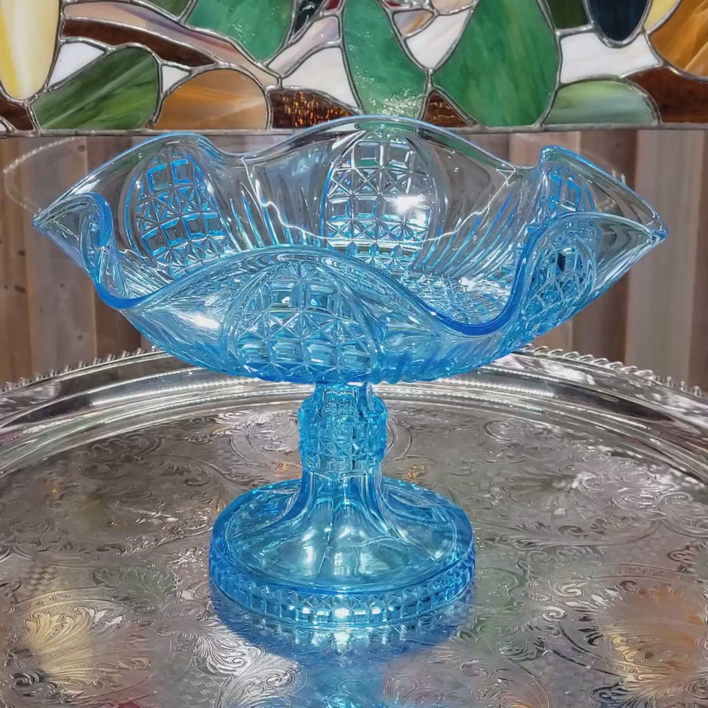 Ice Blue Glass Compote: Bryce Brothers Orion Pattern