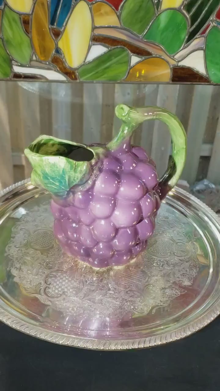 Vintage Italian Grape Pitcher, Hand-Painted Ancora Ceramic