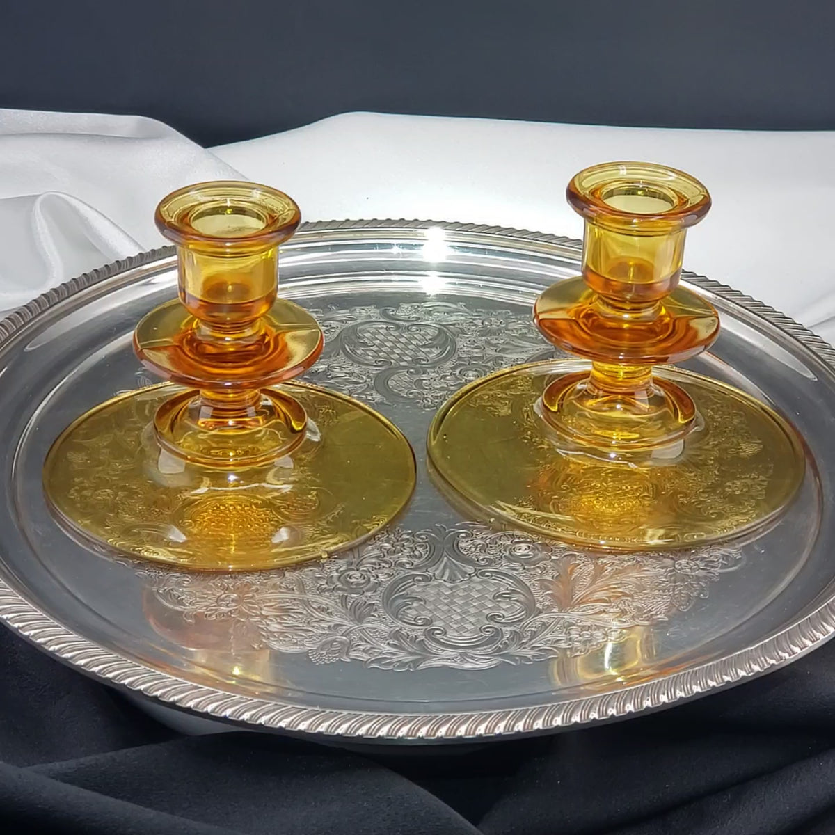 Vintage Amber Candle Stick Holders - Depression Glass