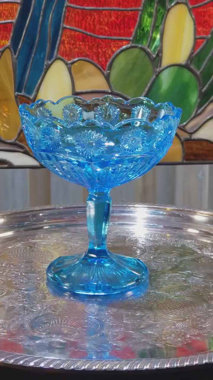 Blue Glass Comport: Floral Collectible Dish